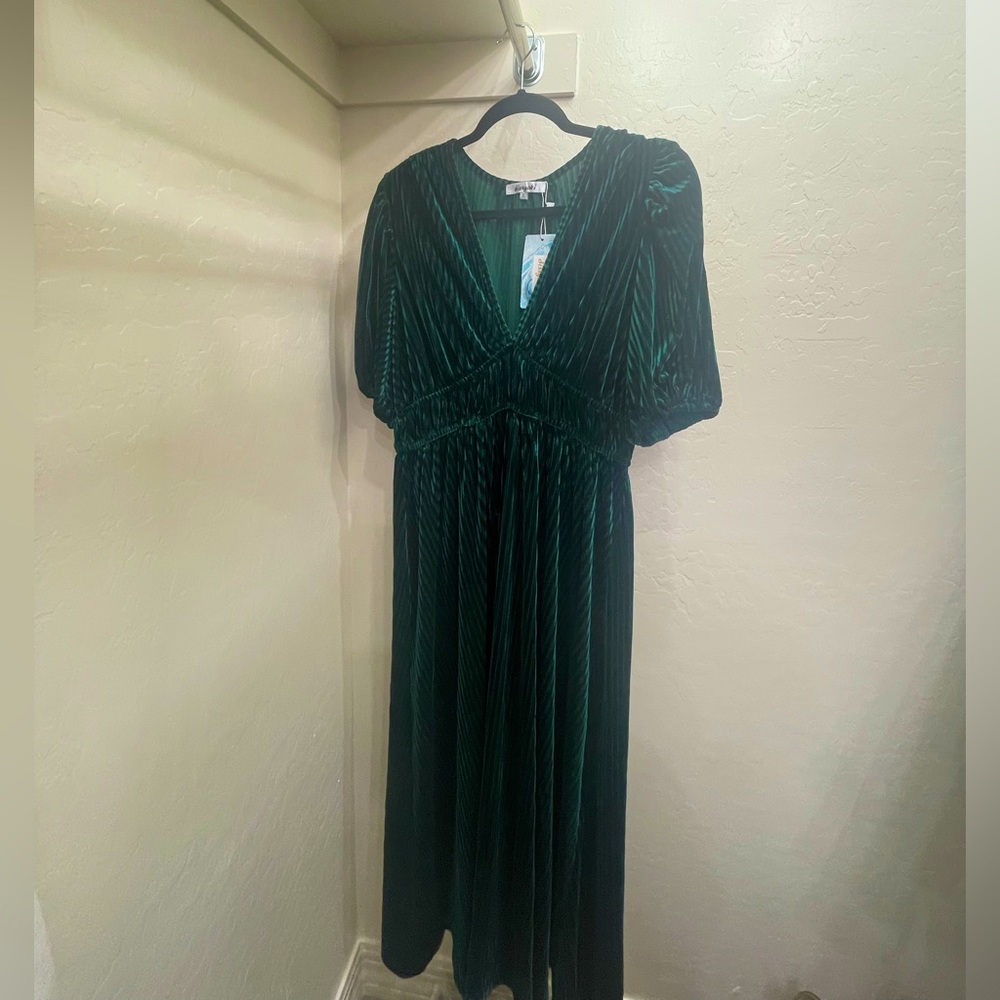 Green velvet maxi dress NWT